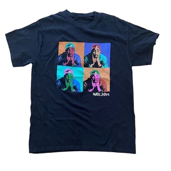 Poetic Justice TUPAC Shakur Black Color Block T Shirt Hip Hop M - Picture 1 of 4